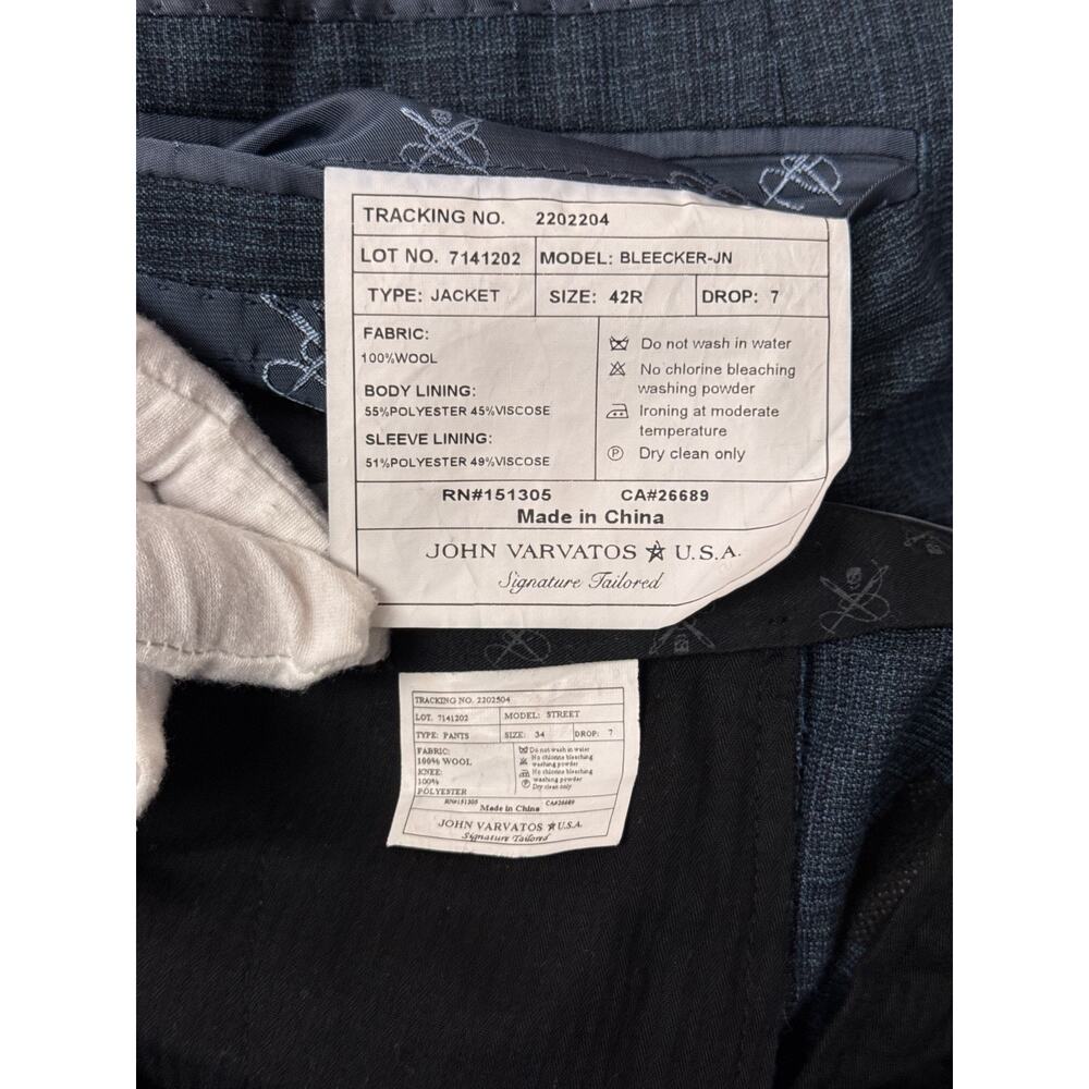John Varvatos Signature Tailored Suit 42 R Mens Bleeker Blue Italian Wool - Picture 15 of 15